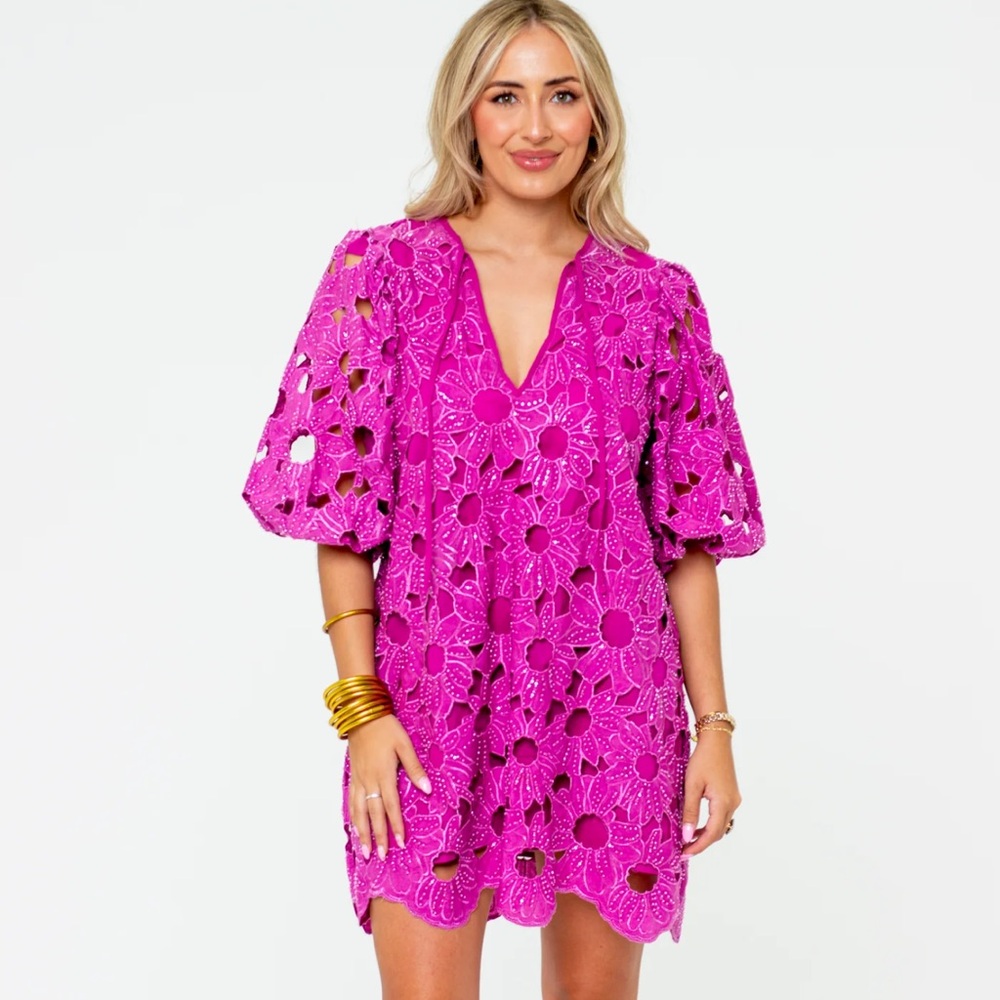 Buddy Love Fuchsia Floral Lace Mini Dress